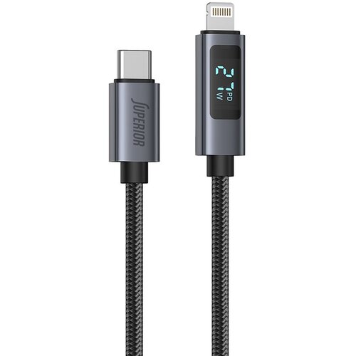 Superior usb data kabl SU-K107 pleteni type-c na lightning 3A 27W sa led ekranom/ 1m crna Slike