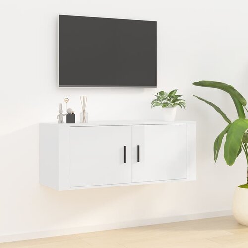 VidaXL Stenska TV omarica visok sijaj bela 100x34,5x40 cm Slike