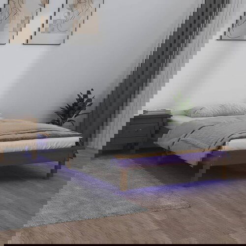 The Living Store LED posteljni okvir medeno rjav 90x200 cm trden les - Posteljni Okvir, (21526384) Slike