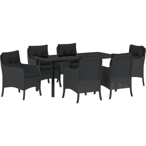 vidaXL Vrtni set za objed s jastukom 7 pcs Crna poliratan Cene