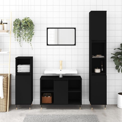 The Living Store Kopalni&amp;scaron;ka omarica črna 30x30x100 cm inženirski les - Kopalni&amp;scaron;ka Omarica, (21436550) Slike