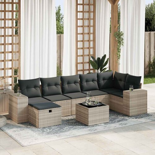 vidaXL 8-dijelni set vrtnih sofa od poliratana s jastucima svjetlosivi Cijene
