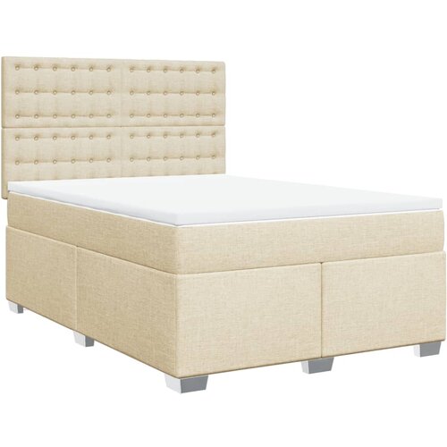 VidaXL Krevet s oprugama i madracem krem 160x200 cm od tkanine Slike