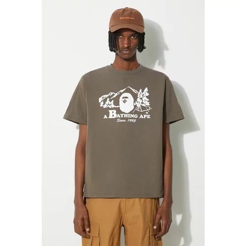 A BATHING APE Pamučna majica Bape Camp Tee za muškarce, boja: smeđa, s tiskom, 1J80110046