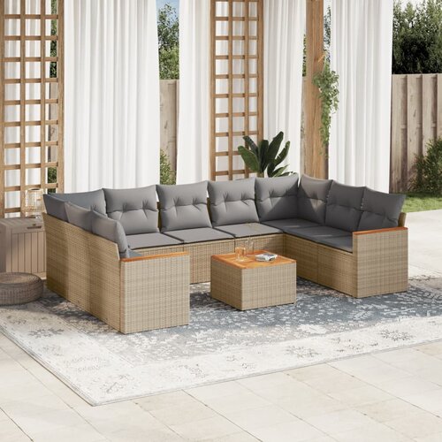 vidaXL 10-dijelni set vrtnih sofa s jastucima bež od poliratana Cijene