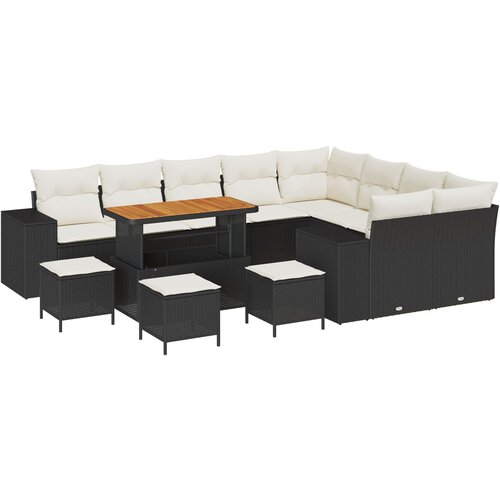 VidaXL 13-delni vrtni sofa set z blazinami črne poli ratan akacije, 4-delni vrtni jedilni set z blazinami črne poli ratan akacije Slike