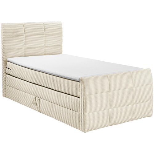 MID.YOU POSTELJA BOXSPRING 120 cm x 200 cm , tekstil, leseni material krem barve Slike