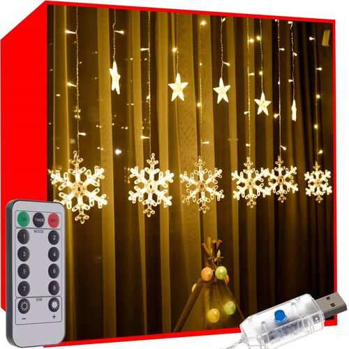 Malatec Novoletne lučke svetlobna zavesa 138 LED toplo bela 8 funkcij USB zvezde in snežinke, (20825575) Cene