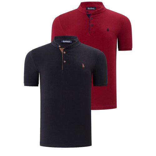 Dewberry DUO SET T8560 MENS T-SHIRT-BURGUNDY-BLACK Slike