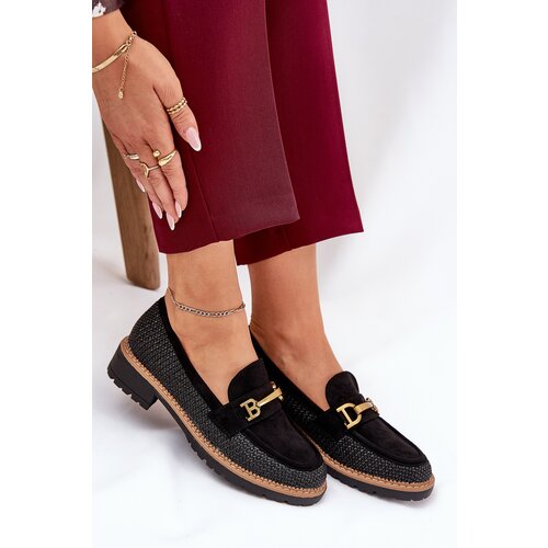 Boto Women's Moccasins With Weave And Gold Detail Black Seffolia Cene