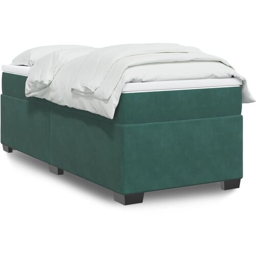 VidaXL Box spring postelja z vzmetnico temno zelena 90x200 cm žamet Slike