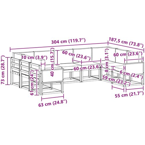  Set vanjskih sofa 9 kom. Prirodna i antracit Smeđa 304 x 187,5 x 73 cm Slike