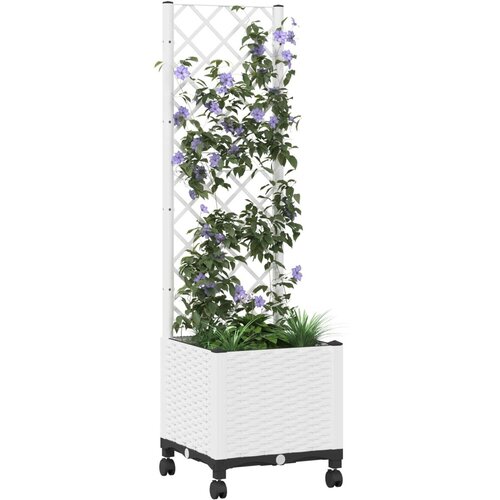  Vrtni saksija s re&amp;scaron;etkom i kotačima Bijela 40 x 40 x 146 cm PP - Bijela 40 x 40 x 136 cm s kotačima Slike