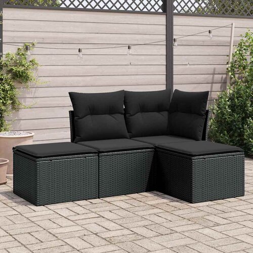  4-dijelni set vrtnih sofa od poliratana s jastucima crni Slike
