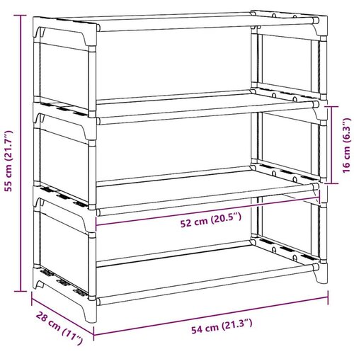 vidaXL Stalak za cipele 4 razine sivi 54x28x55 cm netkana tkanina Cijene