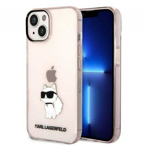 Karl Lagerfeld Originalen ovitek KLHCP14SHNCHTCP za&amp;scaron;čita ovitek za iPhone 14 prozorno roza - IML NFT Choupette Logo Slike