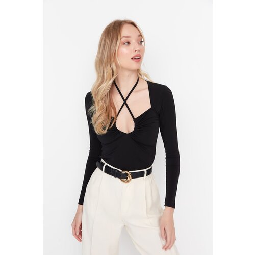 Trendyol Black Collar Detailed Fitted Knitted Blouse Slike