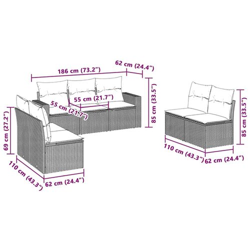 VidaXL 7-dijelni set vrtnih sofa svjetlosivi od poliratana Slike