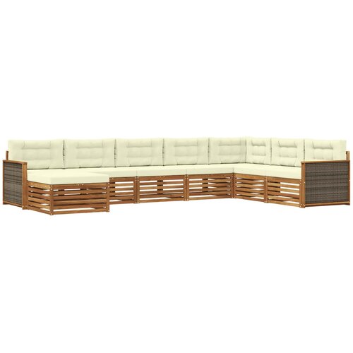  Set vanjskih sofa 8 kom. Prirodna i krem Čvrsto drvo akacije Slike