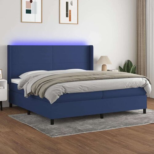  Box spring postelja z vzmetnico LED modra 200x200 cm blago, (20761116) Cene