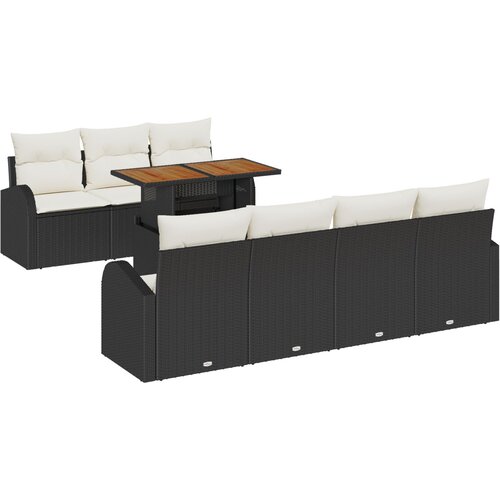 VidaXL 8-dijelni set vrtnih sofa s jastučićima crni poli ratan, 2-sjedalna vrtna sofa s pohranom i jastučićima crni poli ratan Slike