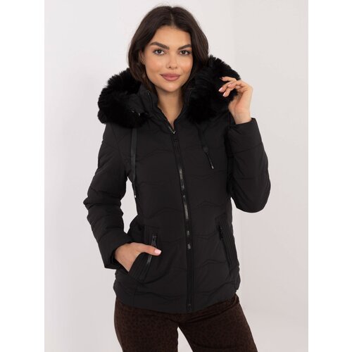 Fashionhunters Black quilted poloseason jacket with fur Slike