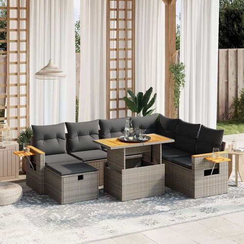 vidaXL 8-dijelni set vrtnih sofa od poliratana s jastucima sivi Cijene