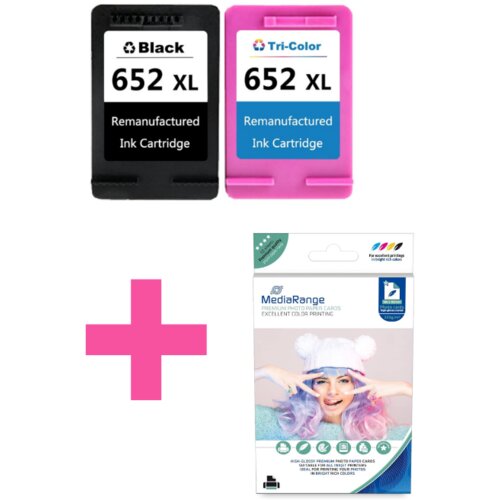  Kartu&scaron;a HP 652 komplet XL  črna/black (F6V25AE) + barvna (F6V24AE) XL -kompatibilna + foto papir Cene
