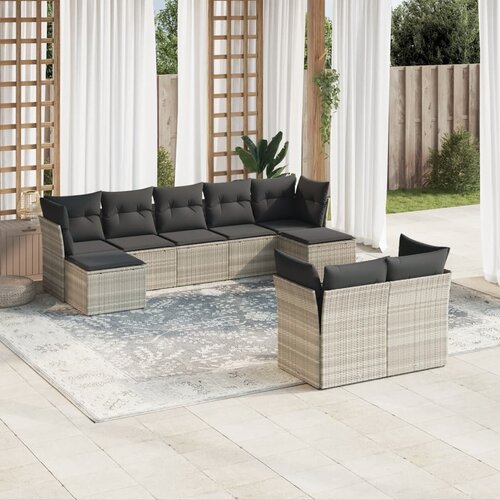 vidaXL 9-dijelni set vrtnih sofa od poliratana s jastucima svjetlosivi Cijene