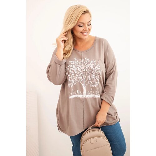 Kesi Włoski Women&amp;#039;s Plus Size cotton blouse with tree print fango Slike