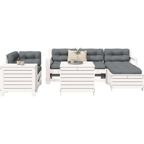  7-dijelni set vrtnih sofa bijeli od masivne borovine Slike