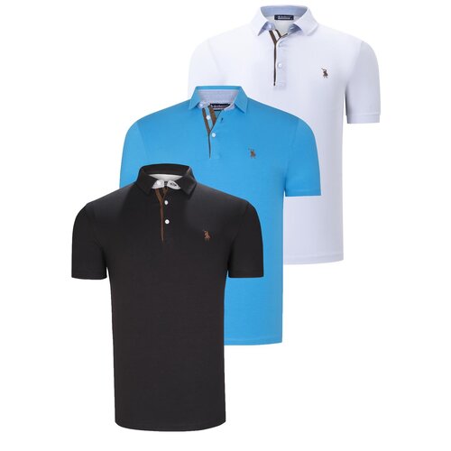 Dewberry TRIPLE SET T8582 MENS T-SHIRT-BLACK-WHITE-DARK TURQUOISE Cijene