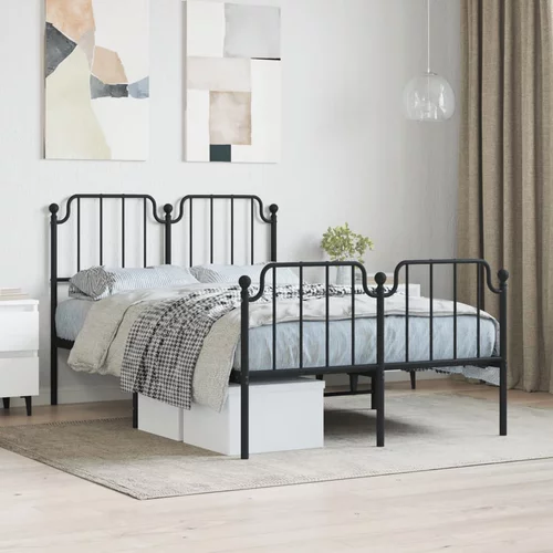 vidaXL Kovinski posteljni okvir z vzglavjem in vznožjem črn 120x190 cm