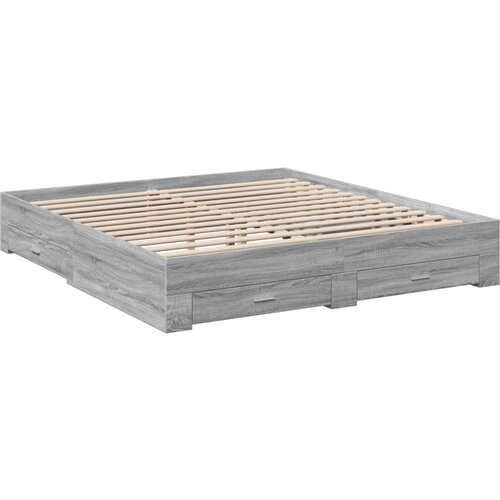 VidaXL Posteljni okvir s predali siva sonoma 200x200 cm inženirski les, (21128603) Slike