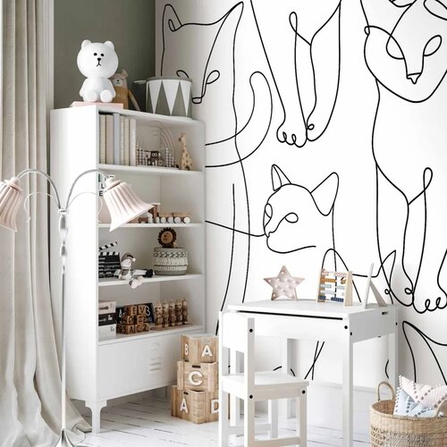  Foto tapeta - Cat lineart - minimalist sketches of black cats on white background 392x280 Samoljepljiva Slike