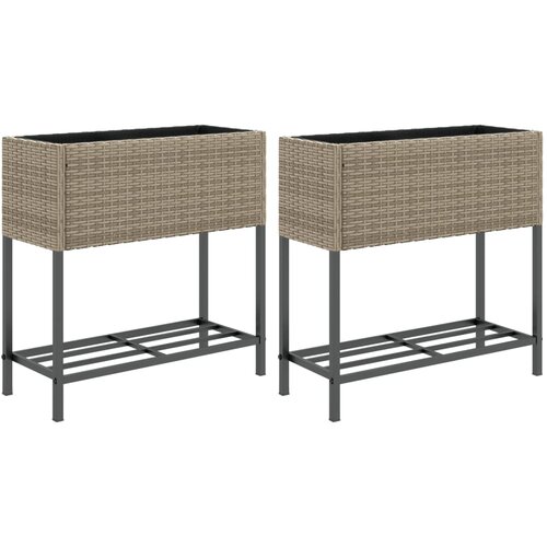 VidaXL vrtna korita s polico 2 kosa siva 70x28x70 cm poli ratan, (21317259) Slike