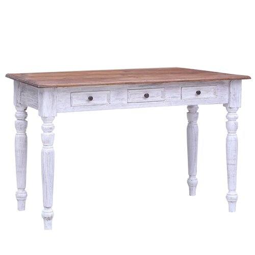 Radni stol s ladicama bijeli 117 x 57 x 75 cm masivni mahagonij Slike