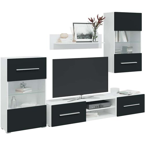vidaXL 5 kosov TV enot z LED osvetlitvijo Matt Indigo Engineered Wood Cene