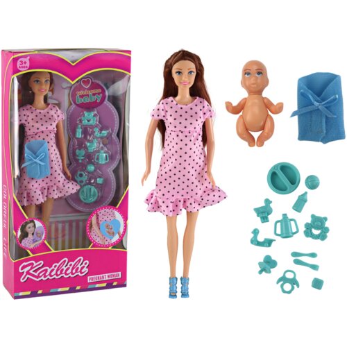  Lutka za igru mama sa bebom i rekvizitima - roza s točkicama Cijene