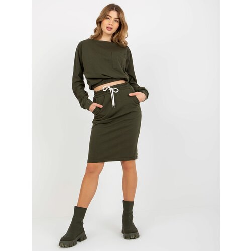 Fashion Hunters women's basic set skirt and sweatshirt - khaki Slike