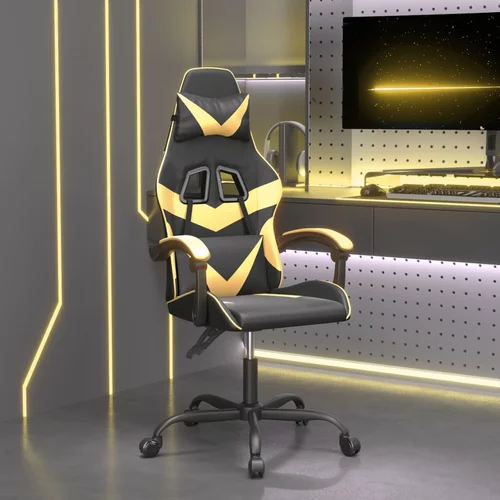  Okretna igraća stolica crno-zlatna od umjetne kože