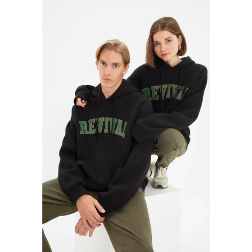 Trendyol Black Unisex Plus Size Oversized Comfortable Hoodie, Printed Sweatshirt with Pillows and a Soft Pillow.