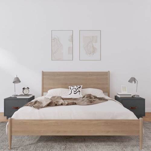 VidaXL Nočna omarica 2 kosa siva 40x34x35 cm trdna borovina Slike