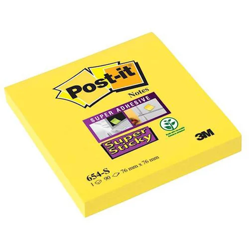 3m Blok samolepilnih lističev Post-it 654-S, 76 x 76 mm, rumen