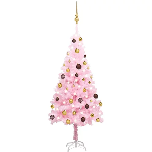 vidaXL umjetno božićno drvce LED s kuglicama ružičasto 120 cm PVC