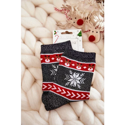 Kesi Women's Christmas Socks Shiny Reindeer Black and Red