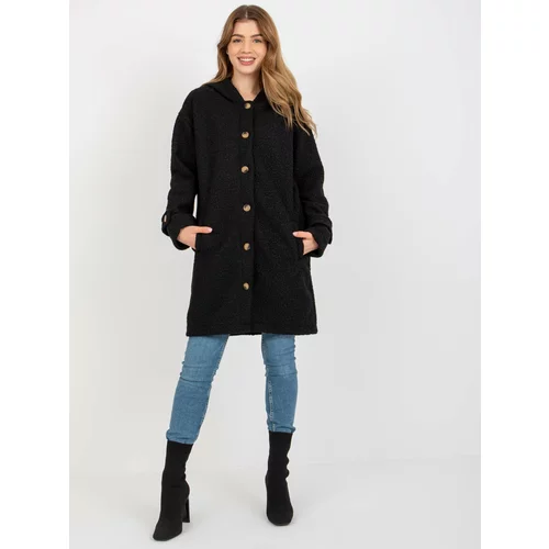 Fashion Hunters Black plush coat with button fastening