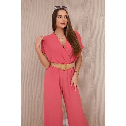 Kesi Włoski Overalls with a decorative belt at the waist coral Slike