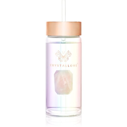 Crystallove Straw Water Bottle Posoda za vodo s slamico Hologram - Rose Quartz 400 ml Cene