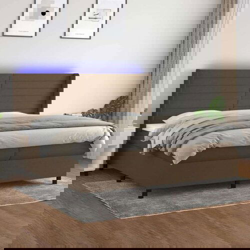  Krevet box spring s madracem LED tamnosmeđi 200x200 cm tkanina Cene